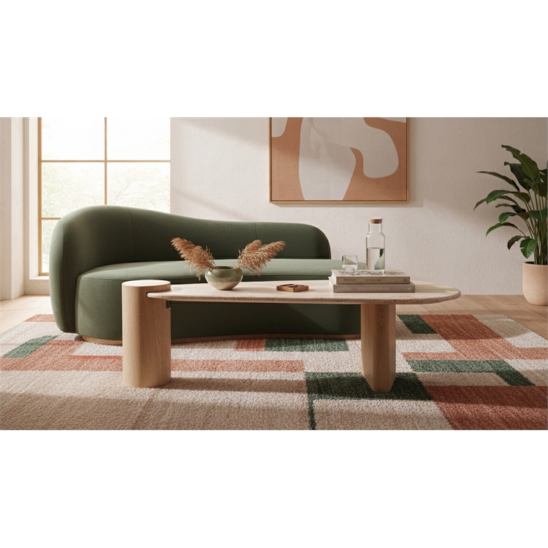 Meridian Furniture Taverna Natural Travertine / Oak Wood / Plywood Coffee Table