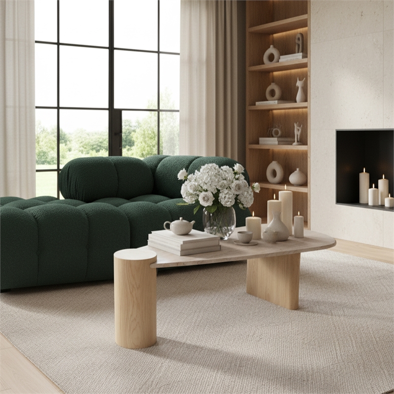 Meridian Furniture Taverna Natural Travertine / Oak Wood / Plywood Coffee Table