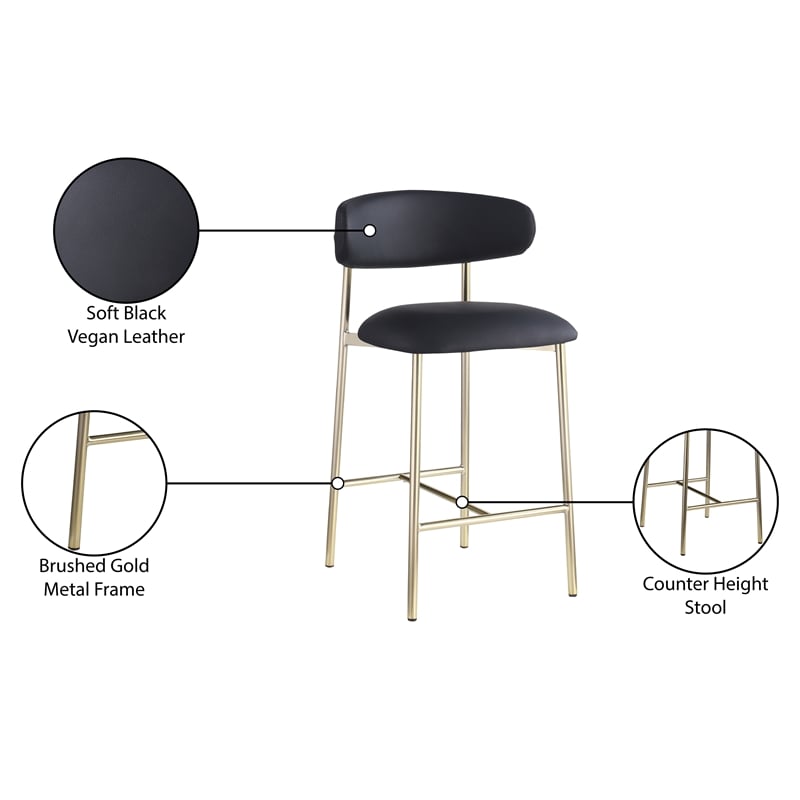 Meridian Furniture Lupita Black Vegan Leather Counter Stool (Set of 2)