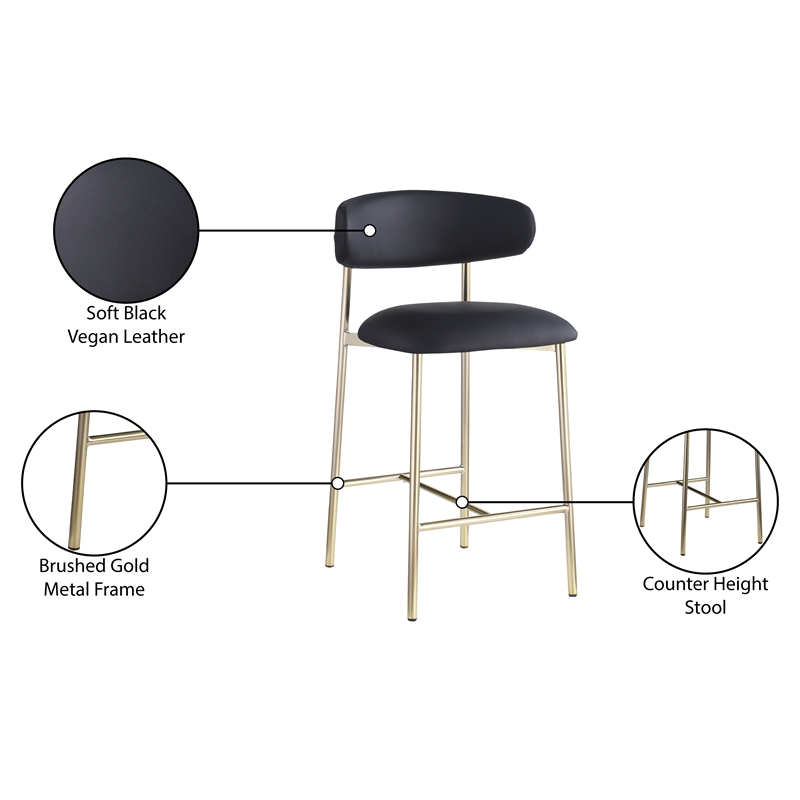 Meridian Furniture Lupita Black Vegan Leather Counter Stool (Set of 2)