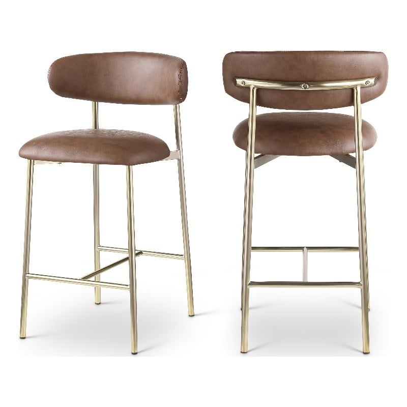 Meridian Furniture Lupita Brown Vegan Leather Counter Stool (Set of 2)