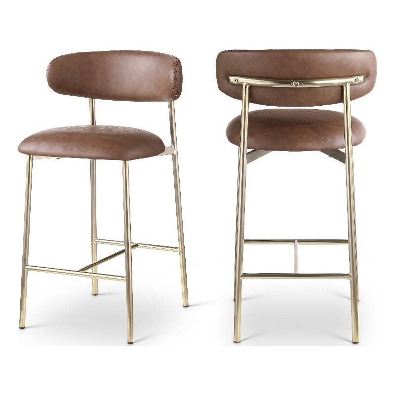 Meridian Furniture Lupita Brown Vegan Leather Counter Stool (Set of 2)