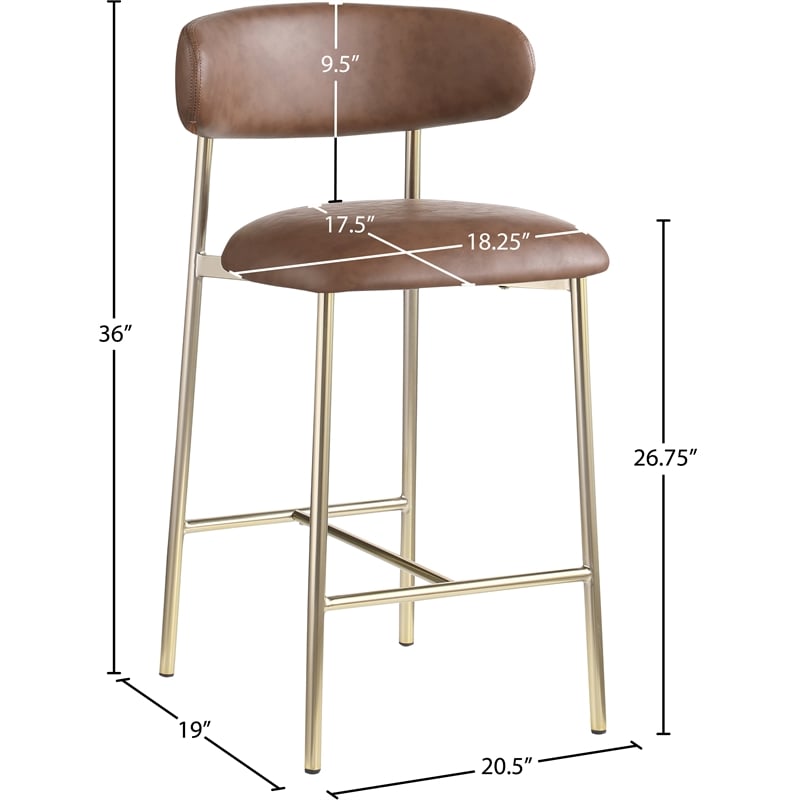 Meridian Furniture Lupita Brown Vegan Leather Counter Stool (Set of 2)