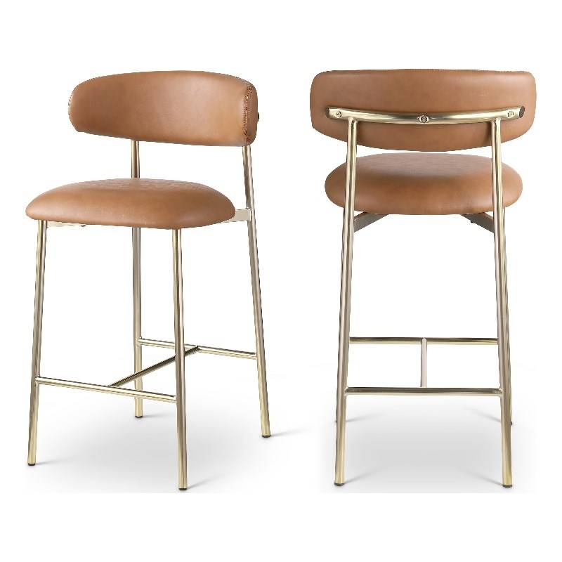 Meridian Furniture Lupita Cognac Vegan Leather Counter Stool (Set of 2)