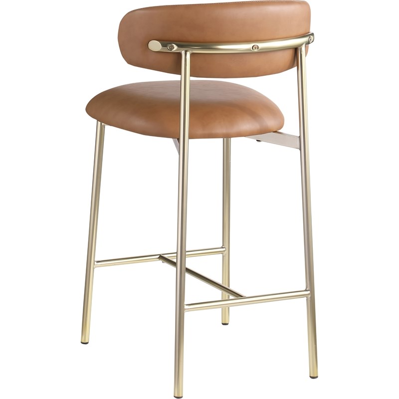 Meridian Furniture Lupita Cognac Vegan Leather Counter Stool (Set of 2)