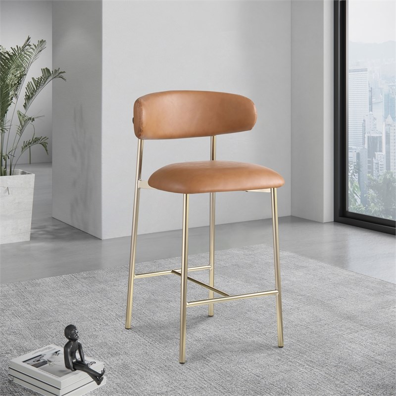 Meridian Furniture Lupita Cognac Vegan Leather Counter Stool (Set of 2)