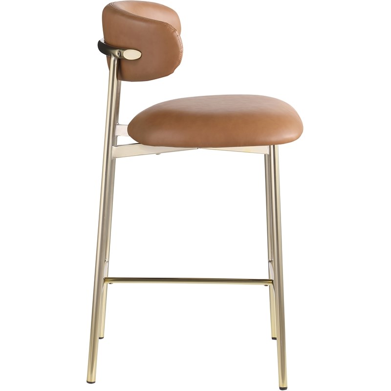 Meridian Furniture Lupita Cognac Vegan Leather Counter Stool (Set of 2)