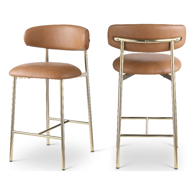 Meridian Furniture Lupita Cognac Vegan Leather Counter Stool (Set of 2)