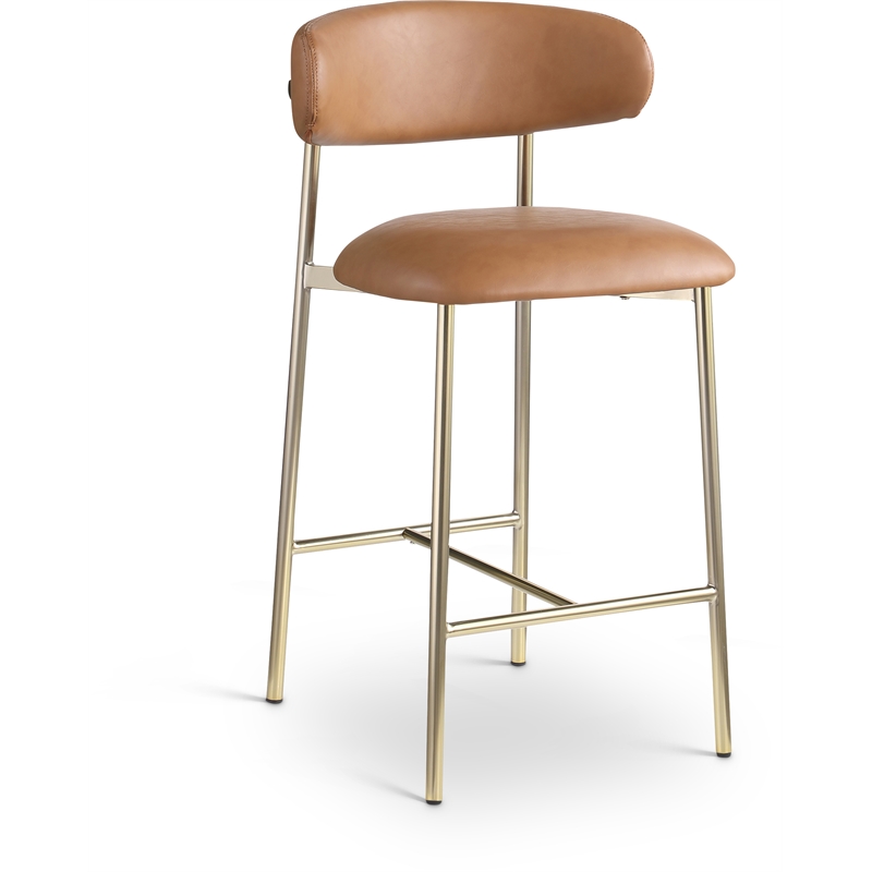 Meridian Furniture Lupita Cognac Vegan Leather Counter Stool (Set of 2)