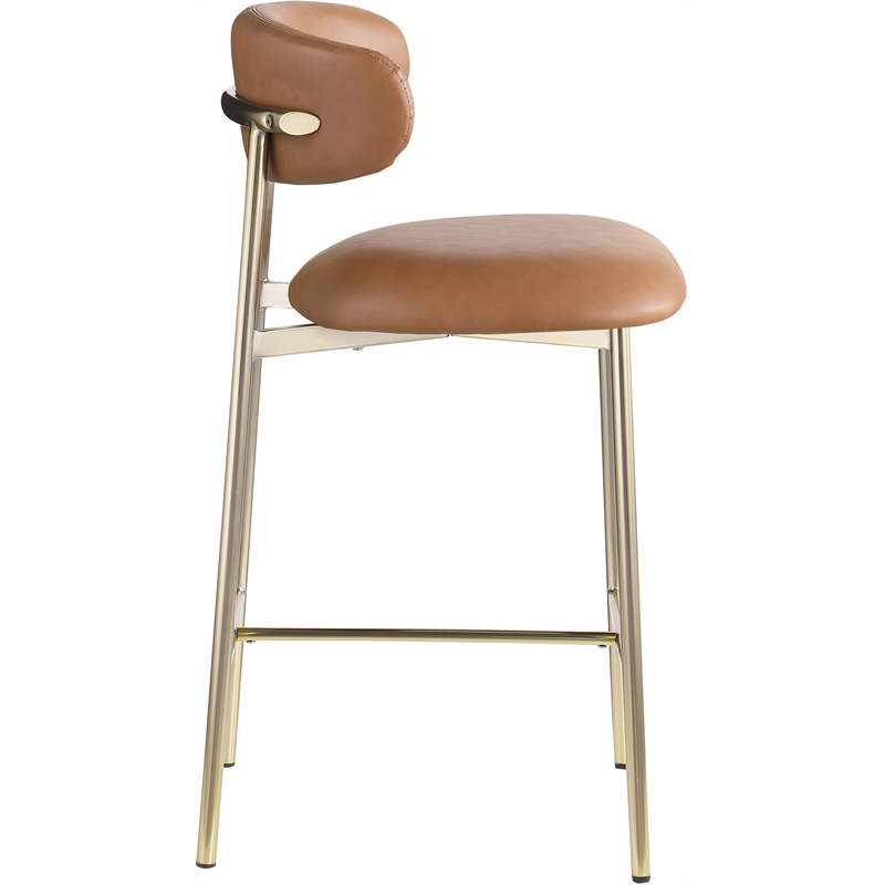 Meridian Furniture Lupita Cognac Vegan Leather Counter Stool (Set of 2)