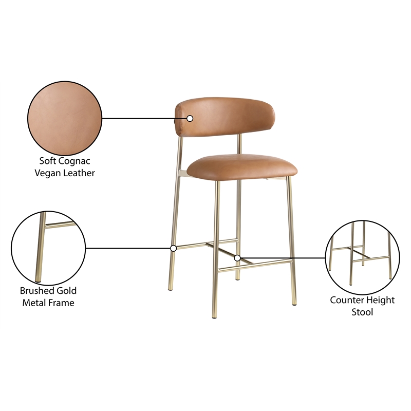 Meridian Furniture Lupita Cognac Vegan Leather Counter Stool (Set of 2)