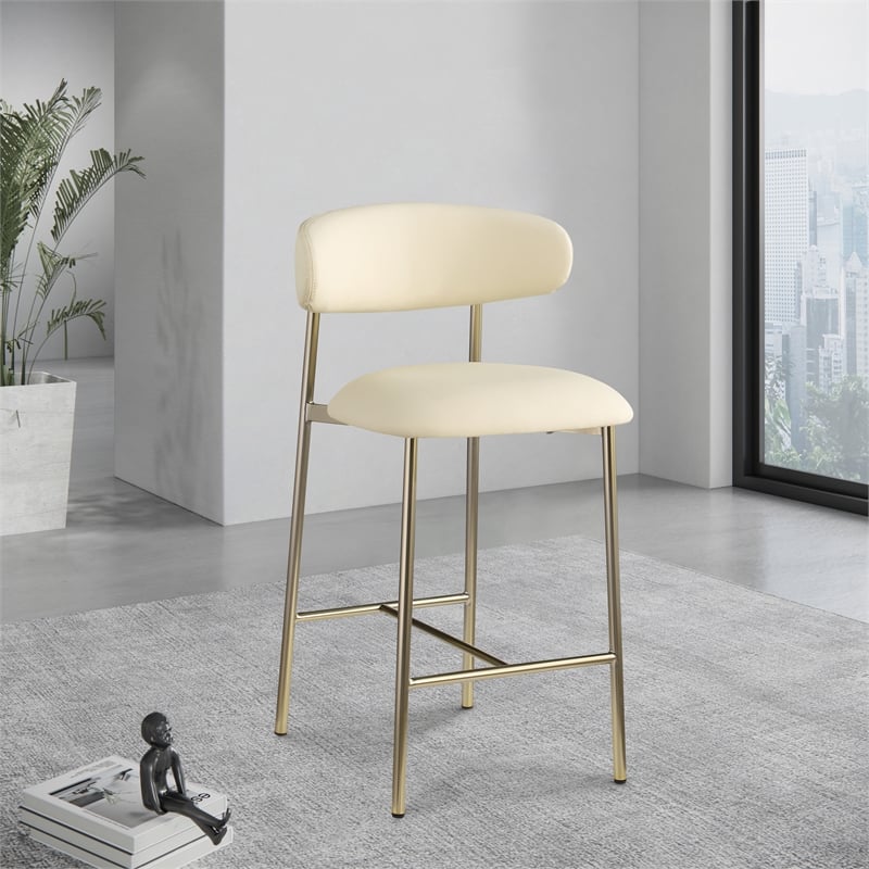 Meridian Furniture Lupita Cream Vegan Leather Counter Stool (Set of 2)