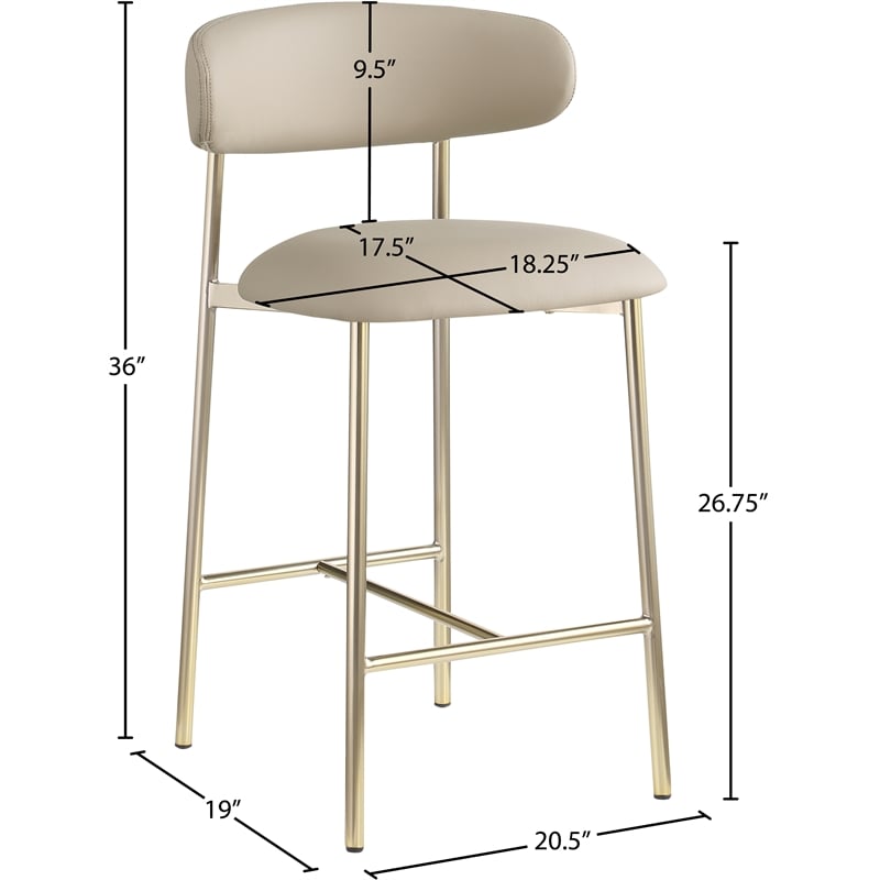 Meridian Furniture Lupita Taupe Vegan Leather Counter Stool (Set of 2)