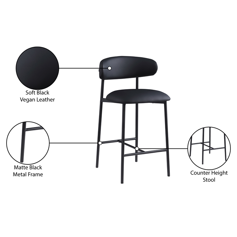Meridian Furniture Lupita Black Vegan Leather Counter Stool (Set of 2)