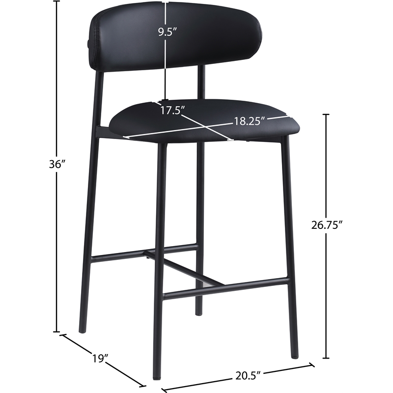 Meridian Furniture Lupita Black Vegan Leather Counter Stool (Set of 2)