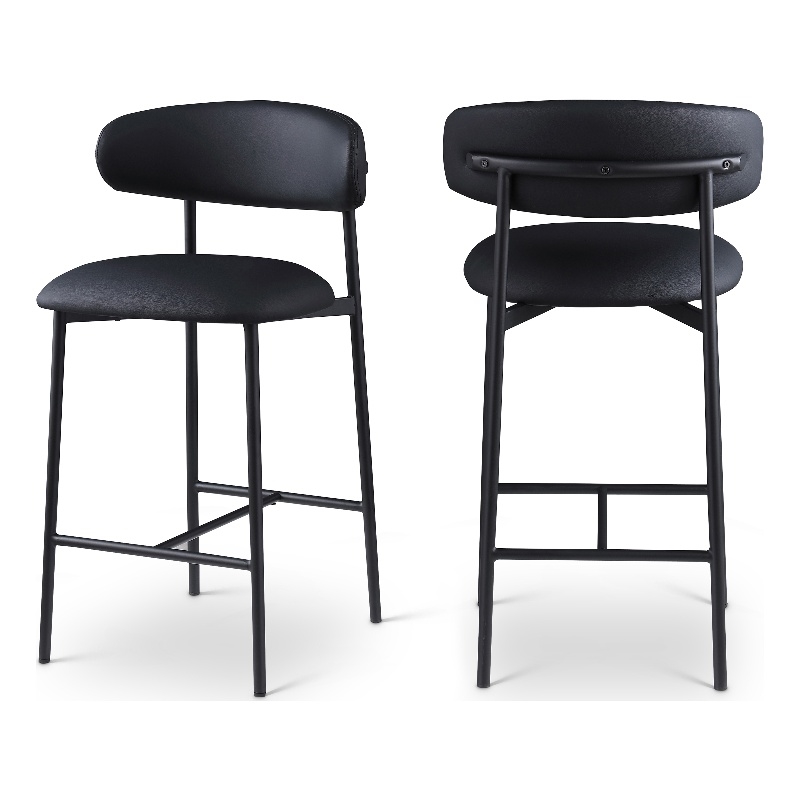 Meridian Furniture Lupita Black Vegan Leather Counter Stool (Set of 2)