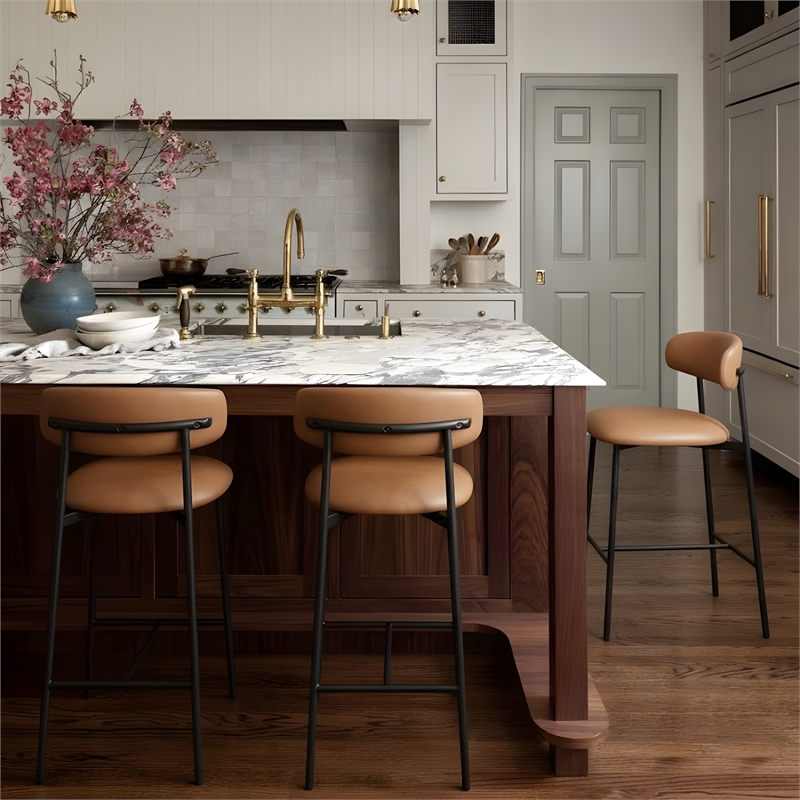 Meridian Furniture Lupita Cognac Vegan Leather Counter Stool (Set of 2)