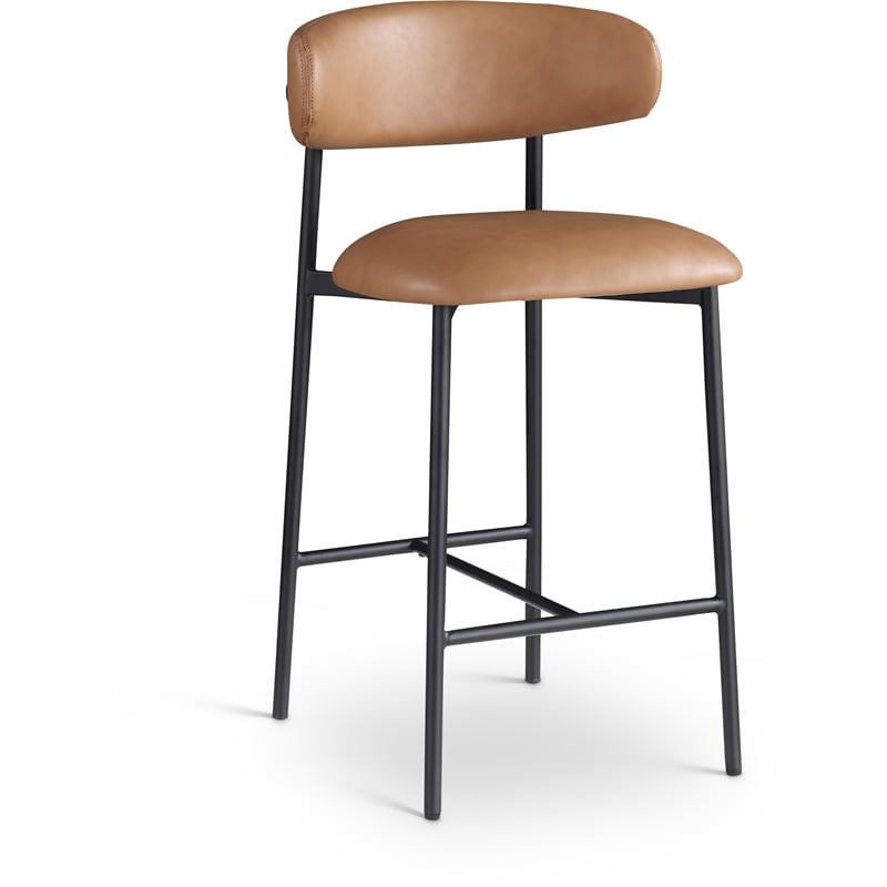 Meridian Furniture Lupita Cognac Vegan Leather Counter Stool (Set of 2)