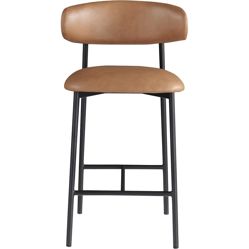 Meridian Furniture Lupita Cognac Vegan Leather Counter Stool (Set of 2)