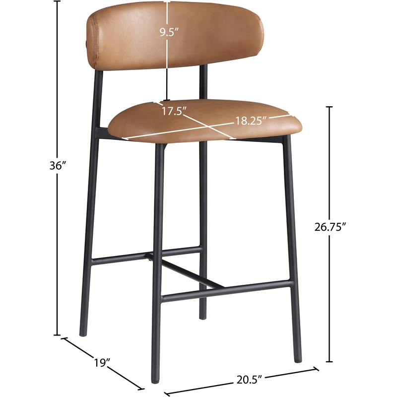 Meridian Furniture Lupita Cognac Vegan Leather Counter Stool (Set of 2)