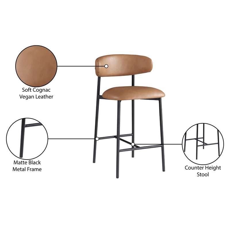 Meridian Furniture Lupita Cognac Vegan Leather Counter Stool (Set of 2)