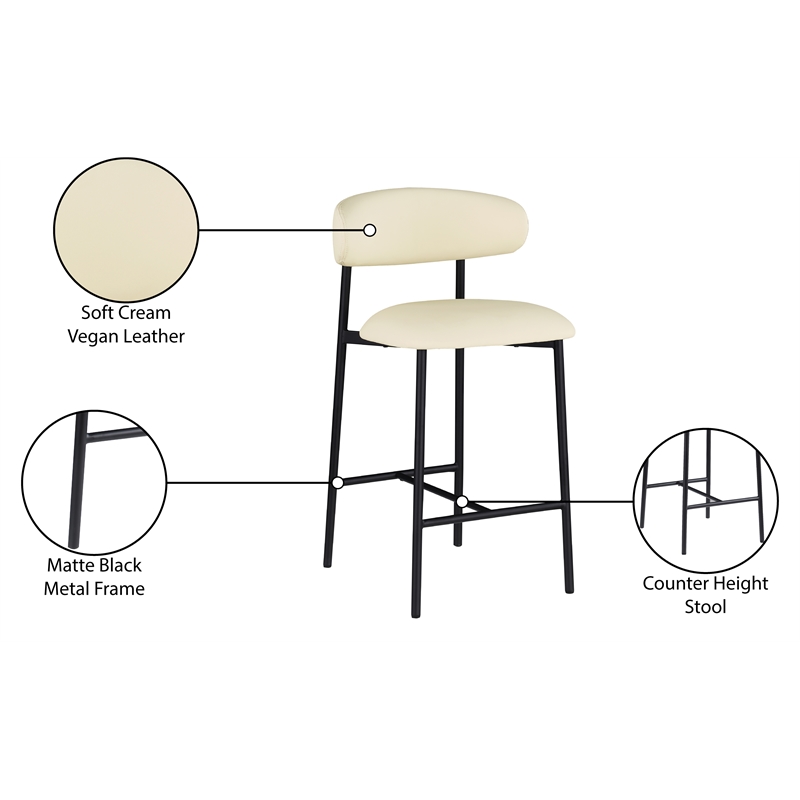 Meridian Furniture Lupita Cream Vegan Leather Counter Stool (Set of 2)
