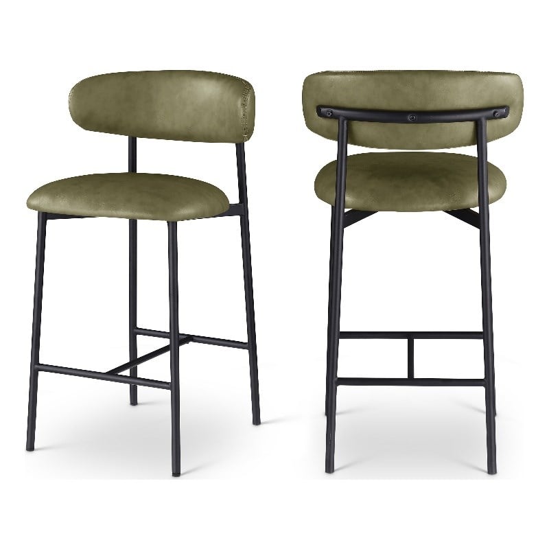 Meridian Furniture Lupita Olive Vegan Leather Counter Stool (Set of 2)