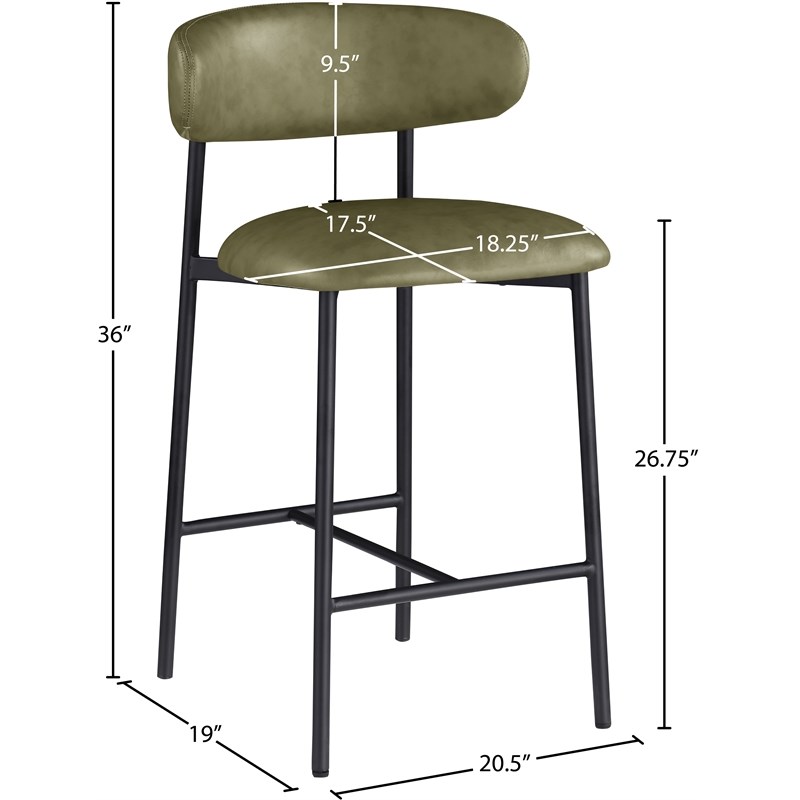 Meridian Furniture Lupita Olive Vegan Leather Counter Stool (Set of 2)