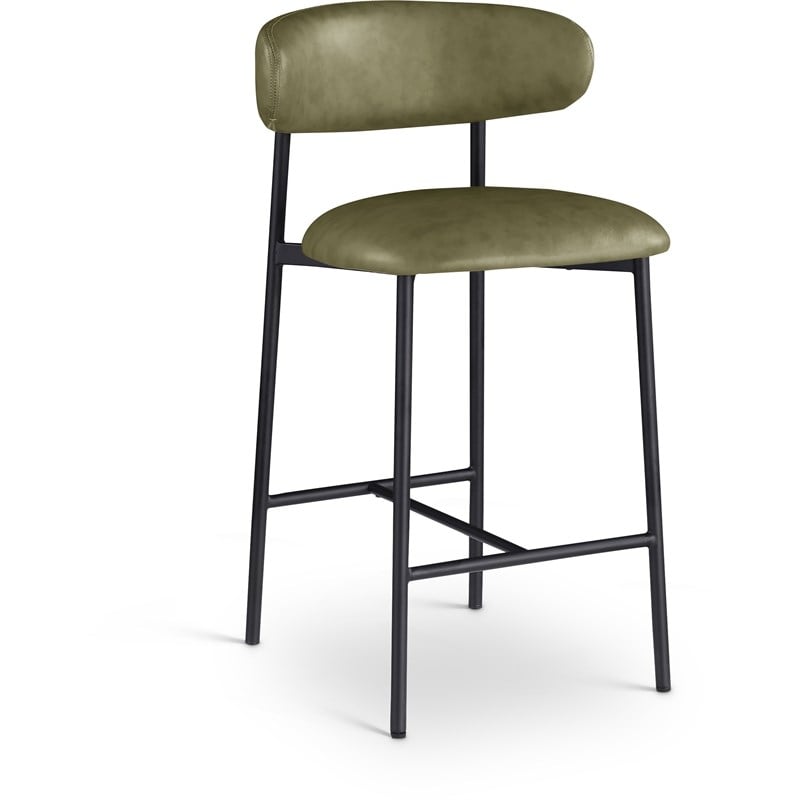 Meridian Furniture Lupita Olive Vegan Leather Counter Stool (Set of 2)