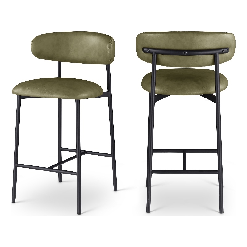 Meridian Furniture Lupita Olive Vegan Leather Counter Stool (Set of 2)
