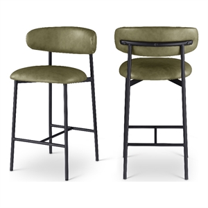 Meridian Furniture Lupita Olive Vegan Leather Counter Stool (Set of 2)