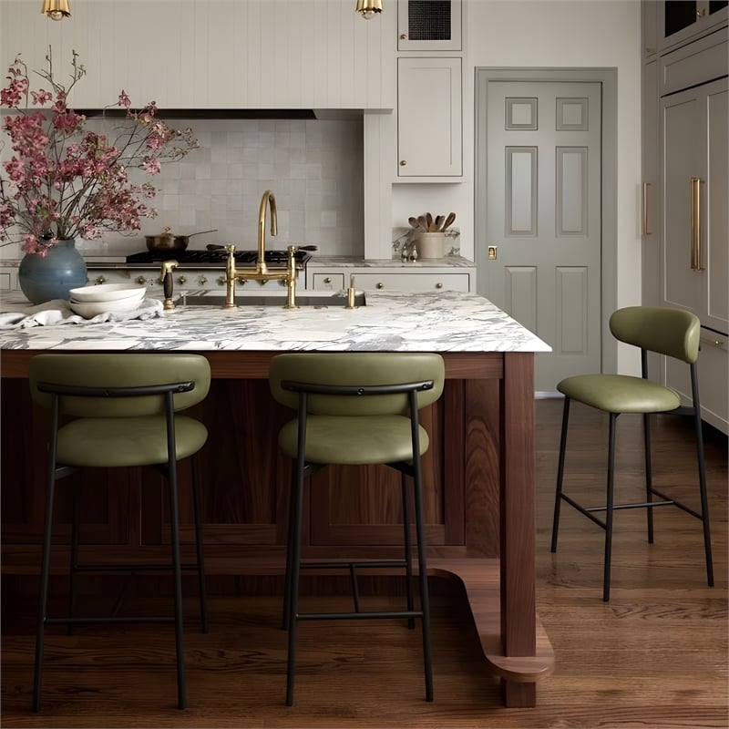 Meridian Furniture Lupita Olive Vegan Leather Counter Stool (Set of 2)