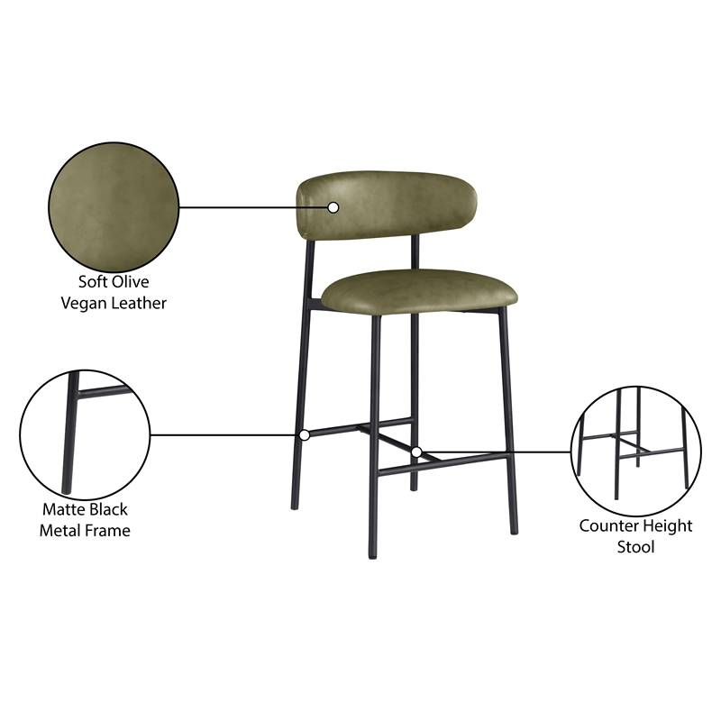 Meridian Furniture Lupita Olive Vegan Leather Counter Stool (Set of 2)