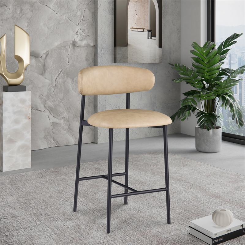 Meridian Furniture Lupita Tan Vegan Leather Counter Stool (Set of 2)