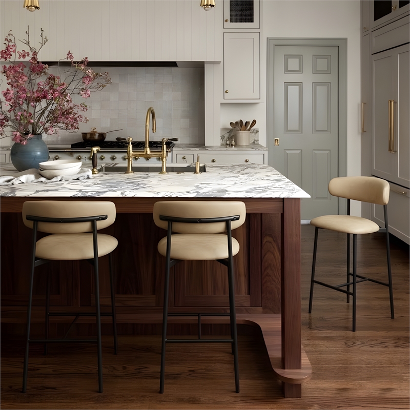 Meridian Furniture Lupita Tan Vegan Leather Counter Stool (Set of 2)