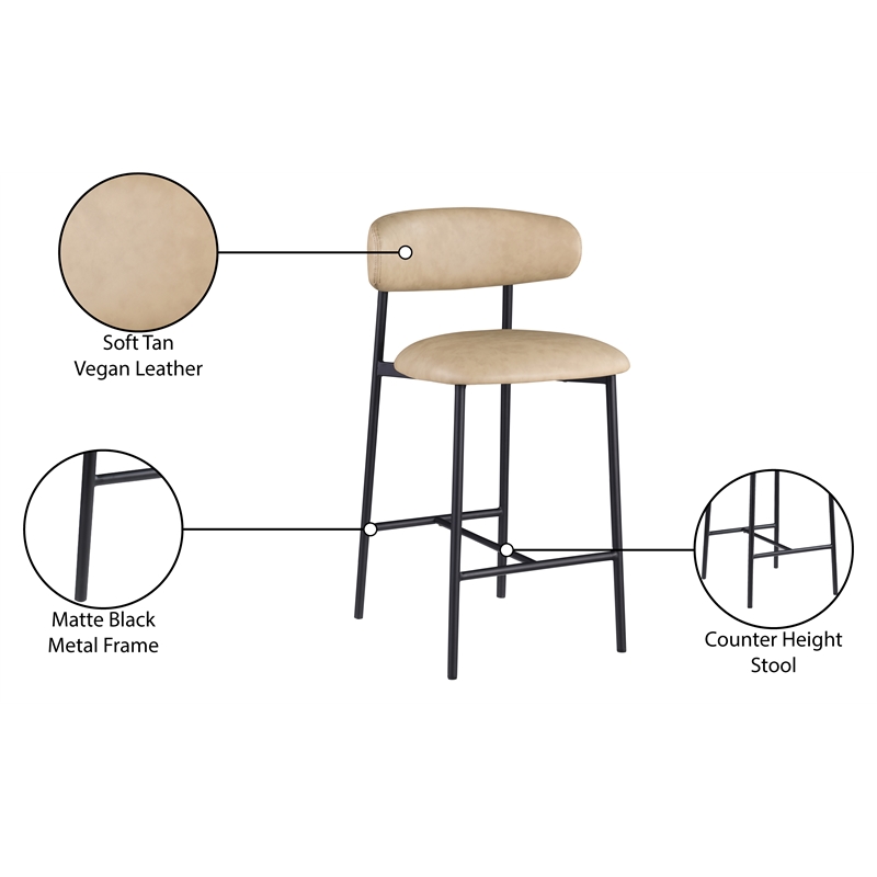 Meridian Furniture Lupita Tan Vegan Leather Counter Stool (Set of 2)