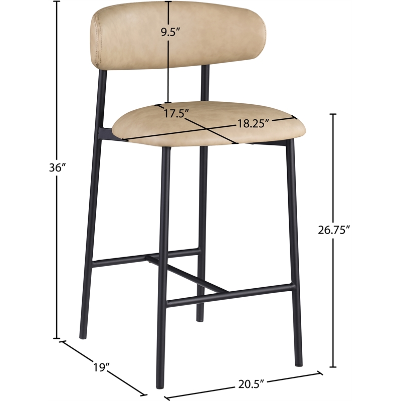 Meridian Furniture Lupita Tan Vegan Leather Counter Stool (Set of 2)