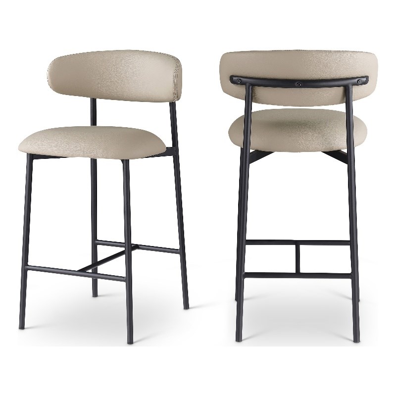 Meridian Furniture Lupita Taupe Vegan Leather Counter Stool (Set of 2)