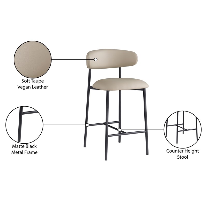 Meridian Furniture Lupita Taupe Vegan Leather Counter Stool (Set of 2)