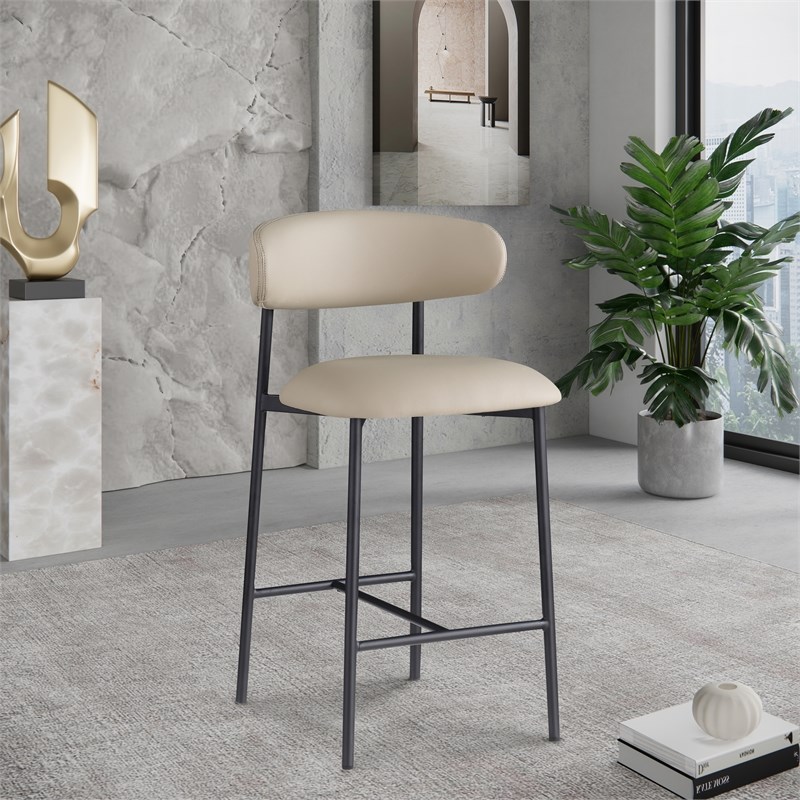 Meridian Furniture Lupita Taupe Vegan Leather Counter Stool (Set of 2)