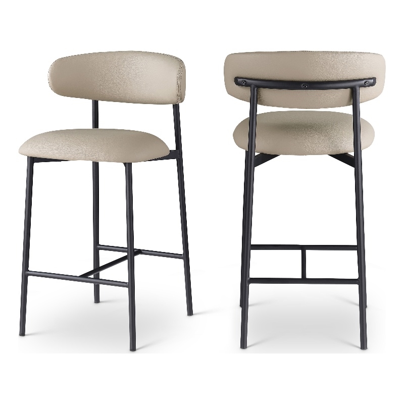 Meridian Furniture Lupita Taupe Vegan Leather Counter Stool (Set of 2)