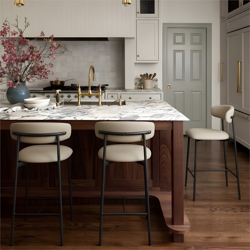 Meridian Furniture Lupita Taupe Vegan Leather Counter Stool (Set of 2)