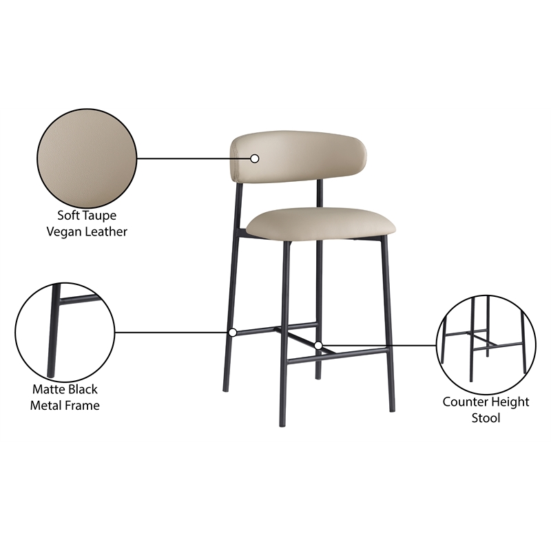 Meridian Furniture Lupita Taupe Vegan Leather Counter Stool (Set of 2)