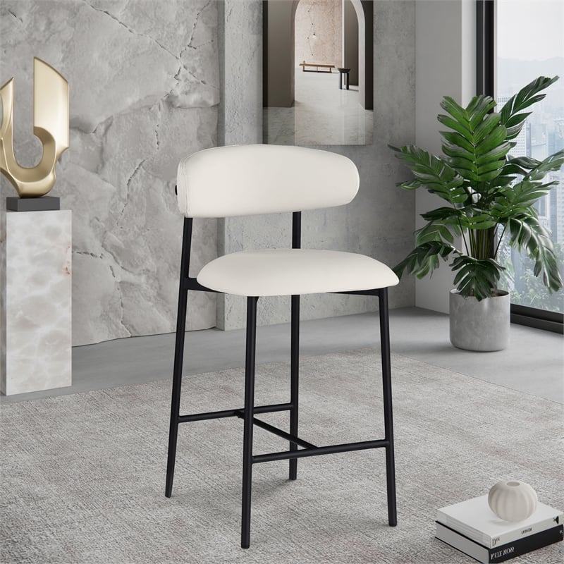 Meridian Furniture Lupita Off White Vegan Leather Counter Stool (Set of 2)