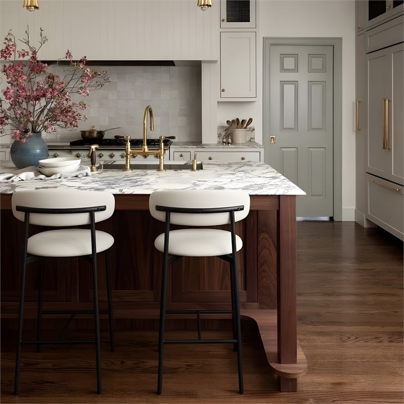 Meridian Furniture Lupita Off White Vegan Leather Counter Stool (Set of 2)