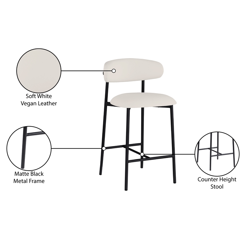 Meridian Furniture Lupita Off White Vegan Leather Counter Stool (Set of 2)