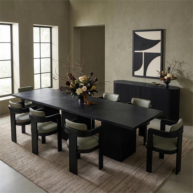 meridian furniture belinda black solid wood and oak veneer modular dining table