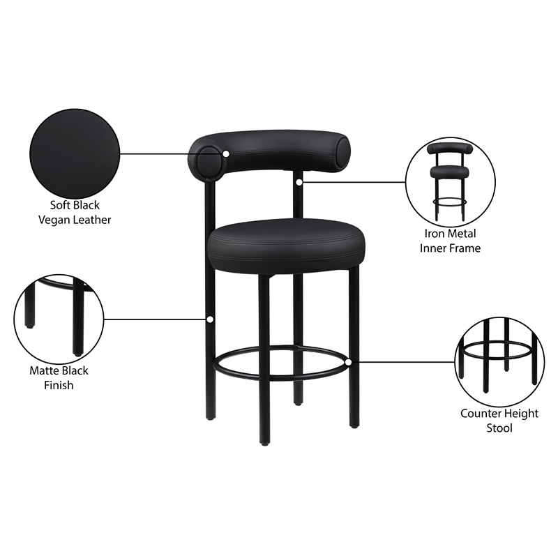 Meridian Furniture Bordeaux Black Vegan Leather Counter Stool (Set of 2)