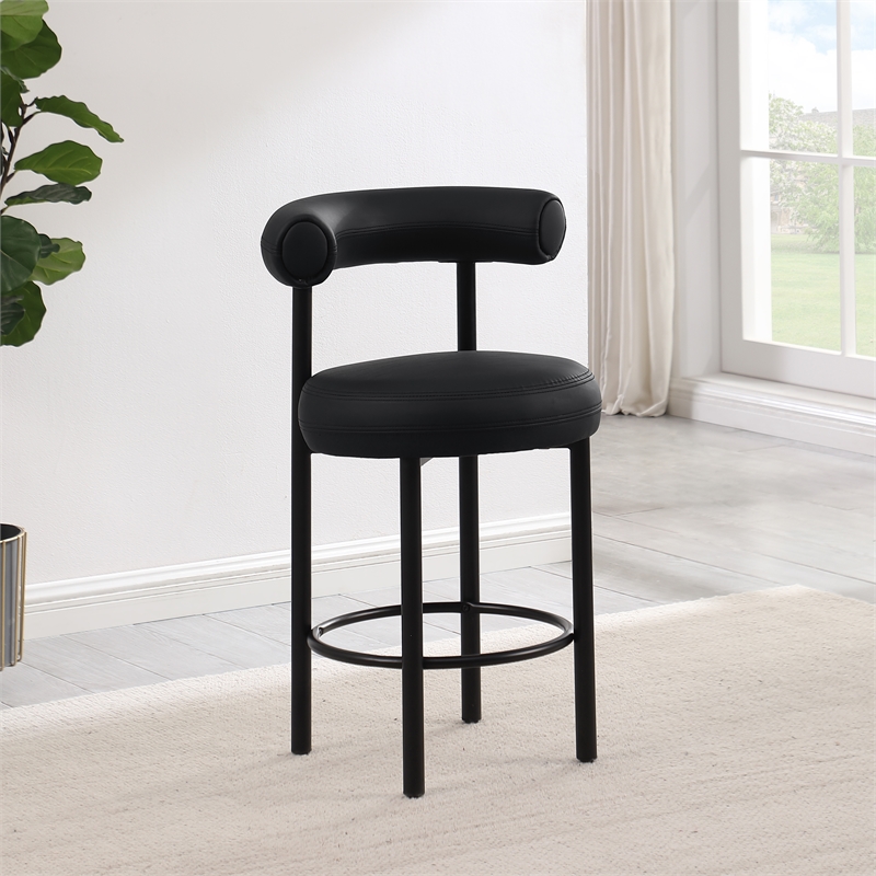 Meridian Furniture Bordeaux Black Vegan Leather Counter Stool (Set of 2)