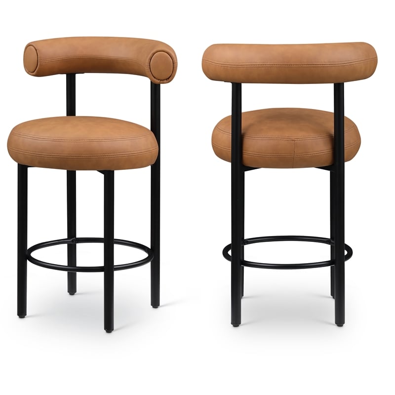 Meridian Furniture Bordeaux Cognac Vegan Leather Counter Stool (Set of 2)
